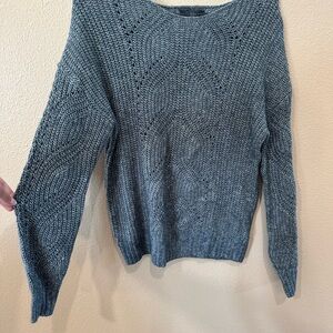 RACHEL Rachel Roy Blue Crew Neck Sweater with Textured Knit